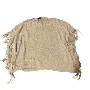 Lauren Ralph Lauren Beige Fringe Poncho Cape Wool Blend Sweater